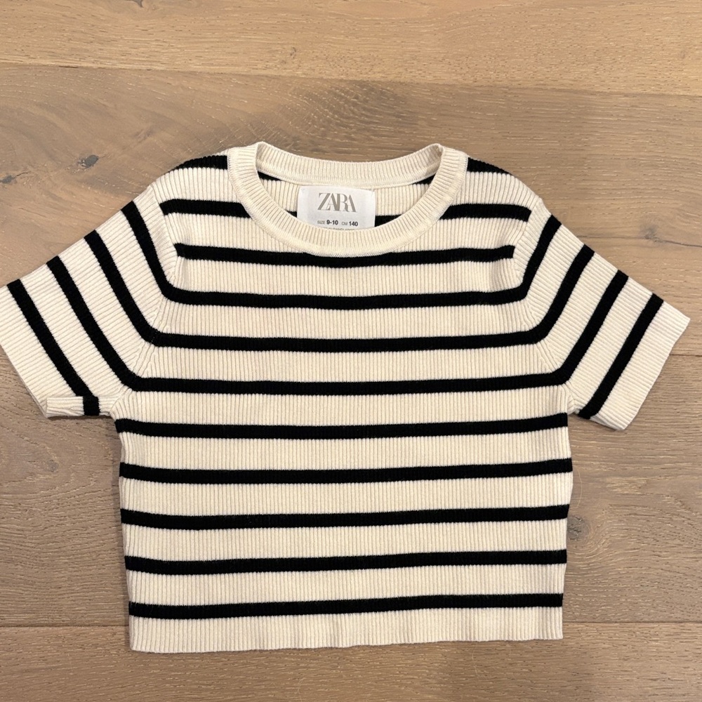 Zara Kids Cream and Black Striped ribbed Tee